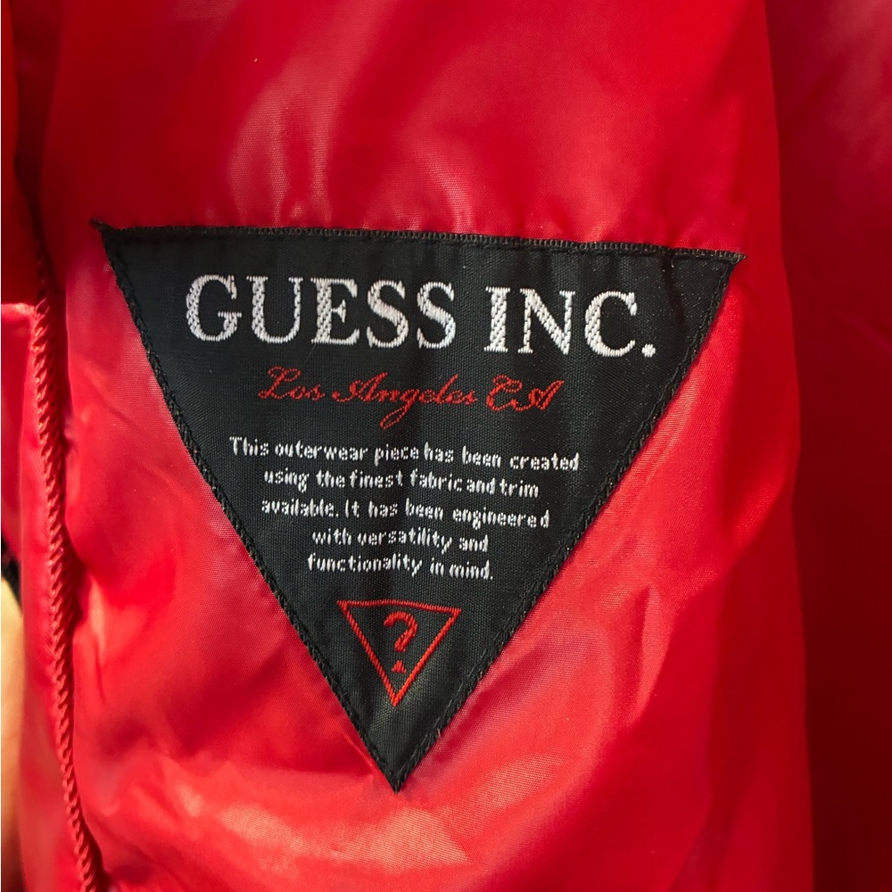 Guess Red Puffer Jacket with Faux Fur Hood - Picture 7 of 7